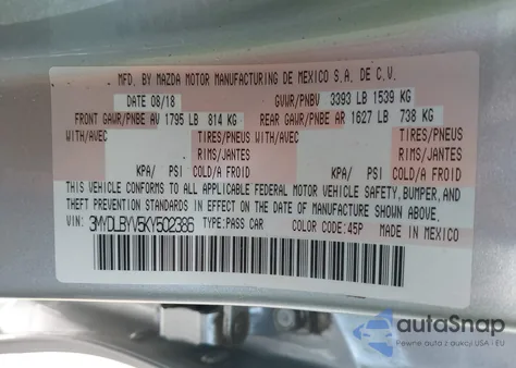 2019 Toyota Yaris Le z USA, uszkodzony, nr VIN 3MYDLBYV5KY502386